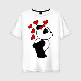 Женская футболка хлопок Oversize с принтом Поцелуй панды (парная) в Тюмени, 100% хлопок | свободный крой, круглый ворот, спущенный рукав, длина до линии бедер
 | панда