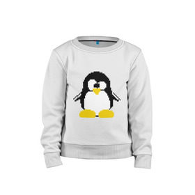 Детский свитшот хлопок с принтом Битовый пингвин Linux в Тюмени, 100% хлопок | круглый вырез горловины, эластичные манжеты, пояс и воротник | Тематика изображения на принте: админам | компьютерные | линукс | операционная система | ос
