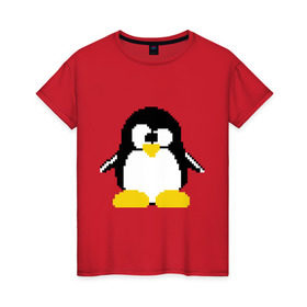 Женская футболка хлопок с принтом Битовый пингвин Linux в Тюмени, 100% хлопок | прямой крой, круглый вырез горловины, длина до линии бедер, слегка спущенное плечо | админам | компьютерные | линукс | операционная система | ос