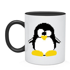 Кружка двухцветная с принтом Битовый пингвин Linux в Тюмени, керамика | объем — 330 мл, диаметр — 80 мм. Цветная ручка и кайма сверху, в некоторых цветах — вся внутренняя часть | админам | компьютерные | линукс | операционная система | ос