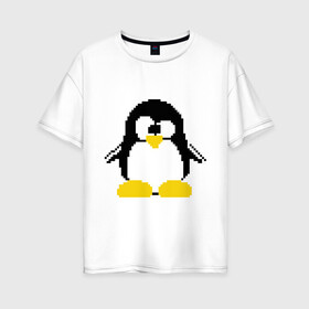 Женская футболка хлопок Oversize с принтом Битовый пингвин Linux в Тюмени, 100% хлопок | свободный крой, круглый ворот, спущенный рукав, длина до линии бедер
 | админам | компьютерные | линукс | операционная система | ос