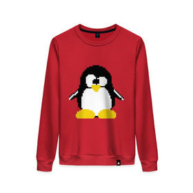 Женский свитшот хлопок с принтом Битовый пингвин Linux в Тюмени, 100% хлопок | прямой крой, круглый вырез, на манжетах и по низу широкая трикотажная резинка  | админам | компьютерные | линукс | операционная система | ос