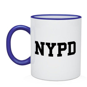 Кружка двухцветная с принтом NYPD в Тюмени, керамика | объем — 330 мл, диаметр — 80 мм. Цветная ручка и кайма сверху, в некоторых цветах — вся внутренняя часть | new york | силовые структуры