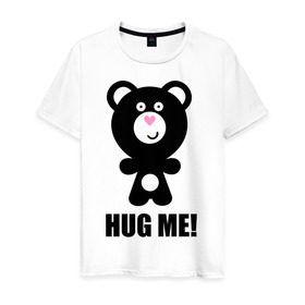 Мужская футболка хлопок с принтом Hug me в Тюмени, 100% хлопок | прямой крой, круглый вырез горловины, длина до линии бедер, слегка спущенное плечо. | hug me | медведь | мишка | обноми меня | объятия