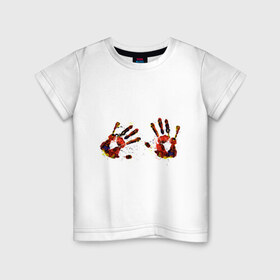 Детская футболка хлопок с принтом Отпечатки рук (краска) в Тюмени, 100% хлопок | круглый вырез горловины, полуприлегающий силуэт, длина до линии бедер | Тематика изображения на принте: ладони | пальцы | прикольные картинки | руки