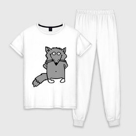 Женская пижама хлопок с принтом Хитрый лис в Тюмени, 100% хлопок | брюки и футболка прямого кроя, без карманов, на брюках мягкая резинка на поясе и по низу штанин | лис | лисенок | смешной лис