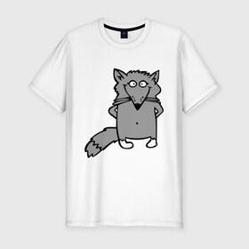 Мужская футболка премиум с принтом Хитрый лис в Тюмени, 92% хлопок, 8% лайкра | приталенный силуэт, круглый вырез ворота, длина до линии бедра, короткий рукав | лис | лисенок | смешной лис