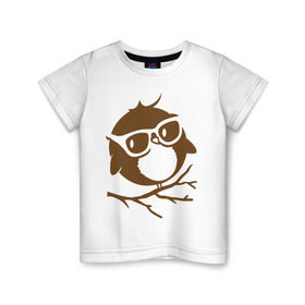 Детская футболка хлопок с принтом Совёнок в очках. в Тюмени, 100% хлопок | круглый вырез горловины, полуприлегающий силуэт, длина до линии бедер | сова
