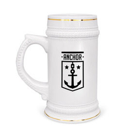 Кружка пивная с принтом Anchor Shield в Тюмени,  керамика (Материал выдерживает высокую температуру, стоит избегать резкого перепада температур) |  объем 630 мл | Тематика изображения на принте: anchor shield | анкор | море | морская тема | моряк | якорь | яхтклуб