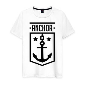 Мужская футболка хлопок с принтом Anchor Shield в Тюмени, 100% хлопок | прямой крой, круглый вырез горловины, длина до линии бедер, слегка спущенное плечо. | Тематика изображения на принте: anchor shield | анкор | море | морская тема | моряк | якорь | яхтклуб