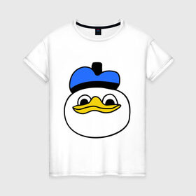 Женская футболка хлопок с принтом Утка мем в Тюмени, 100% хлопок | прямой крой, круглый вырез горловины, длина до линии бедер, слегка спущенное плечо | bad | мем | утенок | утка