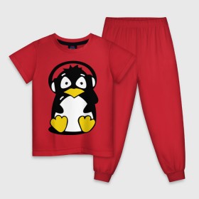 Детская пижама хлопок с принтом Пингвин в наушниках в Тюмени, 100% хлопок |  брюки и футболка прямого кроя, без карманов, на брюках мягкая резинка на поясе и по низу штанин
 | животные | пингвиненок | пингвинчик | прикольные картинки