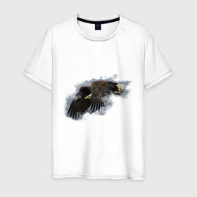 Мужская футболка хлопок с принтом Орел в небе в Тюмени, 100% хлопок | прямой крой, круглый вырез горловины, длина до линии бедер, слегка спущенное плечо. | кавказ | кавказец | небо | облака | орел | орел в небе