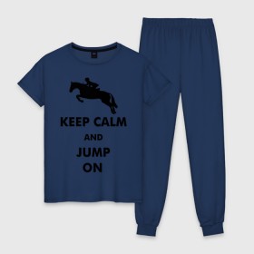 Женская пижама хлопок с принтом Keep Calm - конный спорт - лошади в Тюмени, 100% хлопок | брюки и футболка прямого кроя, без карманов, на брюках мягкая резинка на поясе и по низу штанин | keep calm | конный | лошади