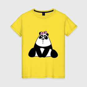 Женская футболка хлопок с принтом Милая пандочка в Тюмени, 100% хлопок | прямой крой, круглый вырез горловины, длина до линии бедер, слегка спущенное плечо | Тематика изображения на принте: панда