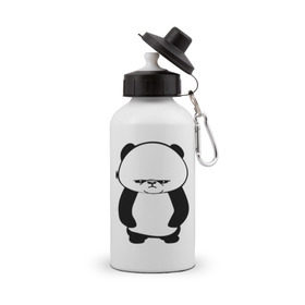 Бутылка спортивная с принтом Серьезная панда. в Тюмени, металл | емкость — 500 мл, в комплекте две пластиковые крышки и карабин для крепления | панда