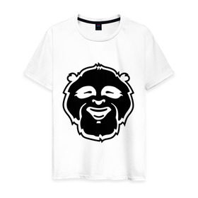 Мужская футболка хлопок с принтом Веселая панда в Тюмени, 100% хлопок | прямой крой, круглый вырез горловины, длина до линии бедер, слегка спущенное плечо. | панда смеётся | прикольная панда | улыбка