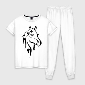 Женская пижама хлопок с принтом Horse в Тюмени, 100% хлопок | брюки и футболка прямого кроя, без карманов, на брюках мягкая резинка на поясе и по низу штанин | животное | красивая картинка | лошадь
