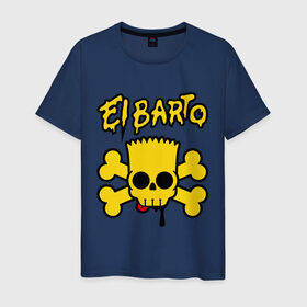 Мужская футболка хлопок с принтом El Barto в Тюмени, 100% хлопок | прямой крой, круглый вырез горловины, длина до линии бедер, слегка спущенное плечо. | Тематика изображения на принте: кости | мексика симпсон | прикольная картинка | череп