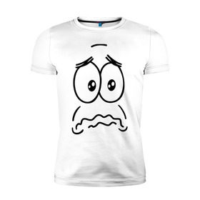 Мужская футболка премиум с принтом грусть-печаль в Тюмени, 92% хлопок, 8% лайкра | приталенный силуэт, круглый вырез ворота, длина до линии бедра, короткий рукав | smile | грустный смайлик | грусть | смайл | эмоции