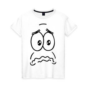 Женская футболка хлопок с принтом грусть-печаль в Тюмени, 100% хлопок | прямой крой, круглый вырез горловины, длина до линии бедер, слегка спущенное плечо | smile | грустный смайлик | грусть | смайл | эмоции