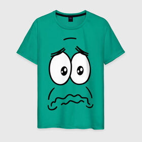 Мужская футболка хлопок с принтом грусть-печаль в Тюмени, 100% хлопок | прямой крой, круглый вырез горловины, длина до линии бедер, слегка спущенное плечо. | smile | грустный смайлик | грусть | смайл | эмоции
