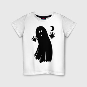 Детская футболка хлопок с принтом Приведение в Тюмени, 100% хлопок | круглый вырез горловины, полуприлегающий силуэт, длина до линии бедер | луна | месяц | привидение | призрак | страшилка