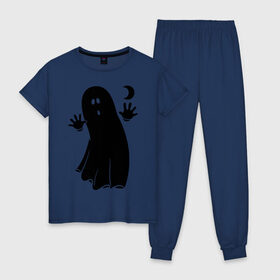 Женская пижама хлопок с принтом Приведение в Тюмени, 100% хлопок | брюки и футболка прямого кроя, без карманов, на брюках мягкая резинка на поясе и по низу штанин | луна | месяц | привидение | призрак | страшилка