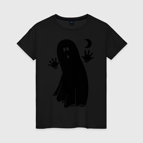 Женская футболка хлопок с принтом Приведение в Тюмени, 100% хлопок | прямой крой, круглый вырез горловины, длина до линии бедер, слегка спущенное плечо | луна | месяц | привидение | призрак | страшилка