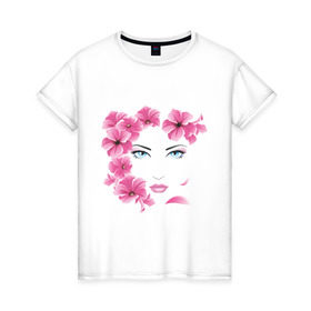 Женская футболка хлопок с принтом Самая прекрасная девушка в Тюмени, 100% хлопок | прямой крой, круглый вырез горловины, длина до линии бедер, слегка спущенное плечо | взгляд | глаза | девушкам | красивая | красота | лицо | цветы