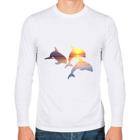 Мужской лонгслив хлопок с принтом Дельфины на закате в Тюмени, 100% хлопок |  | Тематика изображения на принте: дельфин | дельфины | дельфины на закате | закат | красивые дельфины | рыбы