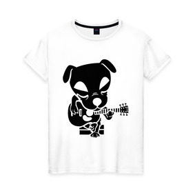 Женская футболка хлопок с принтом Собака играет на гитаре в Тюмени, 100% хлопок | прямой крой, круглый вырез горловины, длина до линии бедер, слегка спущенное плечо | Тематика изображения на принте: гитара