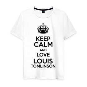Мужская футболка хлопок с принтом Keep calm and love Louis Tomlinson в Тюмени, 100% хлопок | прямой крой, круглый вырез горловины, длина до линии бедер, слегка спущенное плечо. | Тематика изображения на принте: 1d | keep calm | louis tomlinson | music | one direction | луи томлинсон
