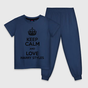 Детская пижама хлопок с принтом Keep calm and love Harry Styles в Тюмени, 100% хлопок |  брюки и футболка прямого кроя, без карманов, на брюках мягкая резинка на поясе и по низу штанин
 | Тематика изображения на принте: 1d | harry styles | keep calm | music | one direction | гарри стайлс