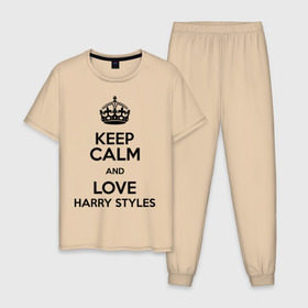 Мужская пижама хлопок с принтом Keep calm and love Harry Styles в Тюмени, 100% хлопок | брюки и футболка прямого кроя, без карманов, на брюках мягкая резинка на поясе и по низу штанин
 | 1d | harry styles | keep calm | music | one direction | гарри стайлс