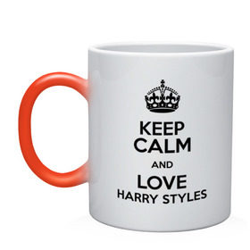 Кружка хамелеон с принтом Keep calm and love Harry Styles в Тюмени, керамика | меняет цвет при нагревании, емкость 330 мл | 1d | harry styles | keep calm | music | one direction | гарри стайлс