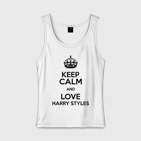 Женская майка хлопок с принтом Keep calm and love Harry Styles в Тюмени, 95% хлопок, 5% эластан |  | 1d | harry styles | keep calm | music | one direction | гарри стайлс