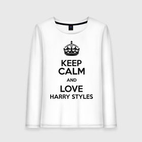 Женский лонгслив хлопок с принтом Keep calm and love Harry Styles в Тюмени, 100% хлопок |  | Тематика изображения на принте: 1d | harry styles | keep calm | music | one direction | гарри стайлс
