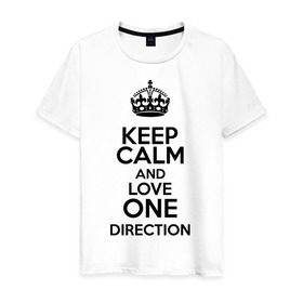 Мужская футболка хлопок с принтом Keep calm and love One Direction в Тюмени, 100% хлопок | прямой крой, круглый вырез горловины, длина до линии бедер, слегка спущенное плечо. | Тематика изображения на принте: 1d | keep calm | love one direction | music | one direction
