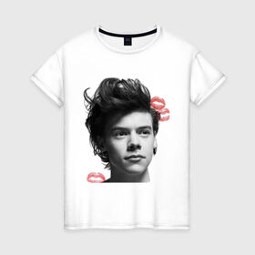 Женская футболка хлопок с принтом Harry Styles в Тюмени, 100% хлопок | прямой крой, круглый вырез горловины, длина до линии бедер, слегка спущенное плечо | 1d | keep calm | music | one direction | гарри стайлс