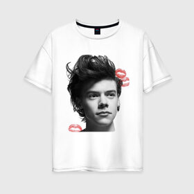 Женская футболка хлопок Oversize с принтом Harry Styles в Тюмени, 100% хлопок | свободный крой, круглый ворот, спущенный рукав, длина до линии бедер
 | 1d | keep calm | music | one direction | гарри стайлс