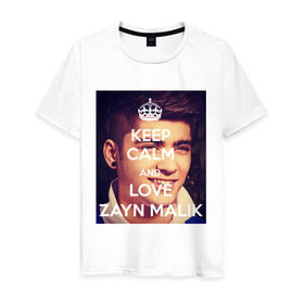Мужская футболка хлопок с принтом Keep calm and love Zayn Malik в Тюмени, 100% хлопок | прямой крой, круглый вырез горловины, длина до линии бедер, слегка спущенное плечо. | 1d | keep calm | music | one direction | zayn malik | зейн малик