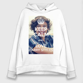 Женское худи Oversize хлопок с принтом Keep calm and love Harry Styles в Тюмени, френч-терри — 70% хлопок, 30% полиэстер. Мягкий теплый начес внутри —100% хлопок | боковые карманы, эластичные манжеты и нижняя кромка, капюшон на магнитной кнопке | 1d | harry styles | keep calm | music | one direction | гарри стайлс