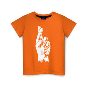 Детская футболка хлопок с принтом Cross fingers в Тюмени, 100% хлопок | круглый вырез горловины, полуприлегающий силуэт, длина до линии бедер | хип хоп