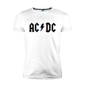 Мужская футболка премиум с принтом ACDC в Тюмени, 92% хлопок, 8% лайкра | приталенный силуэт, круглый вырез ворота, длина до линии бедра, короткий рукав | Тематика изображения на принте: acdc | rock | блюз рок | рок | рок группа | рок н ролл | хард рок | эйсидиси