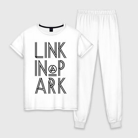 Женская пижама хлопок с принтом Linkin Park в Тюмени, 100% хлопок | брюки и футболка прямого кроя, без карманов, на брюках мягкая резинка на поясе и по низу штанин | linkin park | rock | альтернативный метал | альтернативный рок | линкин парк | ню метал | рок | рэпкор | электроник рок