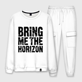 Мужской костюм хлопок с принтом Bring me the horizon в Тюмени, 100% хлопок | на свитшоте круглая горловина, мягкая резинка по низу. Брюки заужены к низу, на них два вида карманов: два “обычных” по бокам и два объемных, с клапанами, расположенные ниже линии бедра. Брюки с мягкой трикотажной резинкой на поясе и по низу штанин. В поясе для дополнительного комфорта — широкие завязки | bmth | bring me the horizon | hardcore | kubana 2014 | rock | дэткор | музыка | рок | рок группы