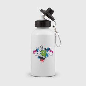 Бутылка спортивная с принтом Графитюлька в Тюмени, металл | емкость — 500 мл, в комплекте две пластиковые крышки и карабин для крепления | баллончик | графити | граффити | краски | прикольные картинки | рисунок