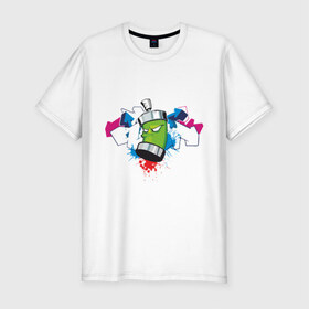 Мужская футболка премиум с принтом Графитюлька в Тюмени, 92% хлопок, 8% лайкра | приталенный силуэт, круглый вырез ворота, длина до линии бедра, короткий рукав | баллончик | графити | граффити | краски | прикольные картинки | рисунок
