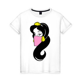 Женская футболка хлопок с принтом Принцесса востока в Тюмени, 100% хлопок | прямой крой, круглый вырез горловины, длина до линии бедер, слегка спущенное плечо | девушка | девушка с платком | жасмин